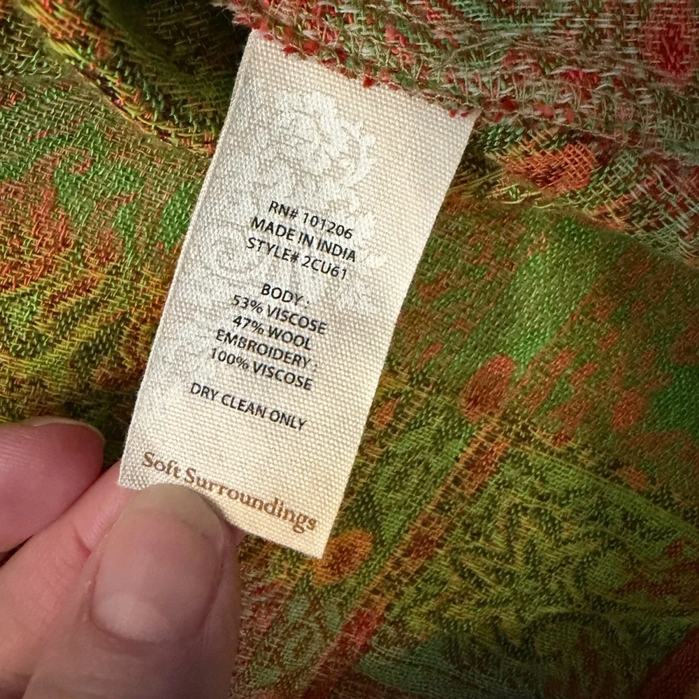 Soft Surroundings Green, Orange, Red and Pink Oasis Wool Open Kimono Size L/XL - Picture 6 of 8